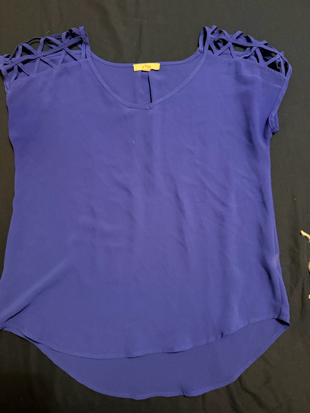 H&M Women's Short Sleeve Blouse in Deep Blue with Lattice Shoulder
